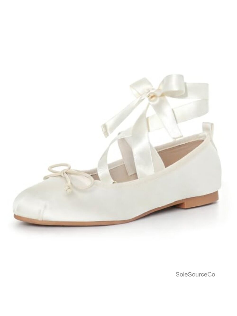 Satin Ballet Flats with Ribbon Lace Up Bow Mary Jane